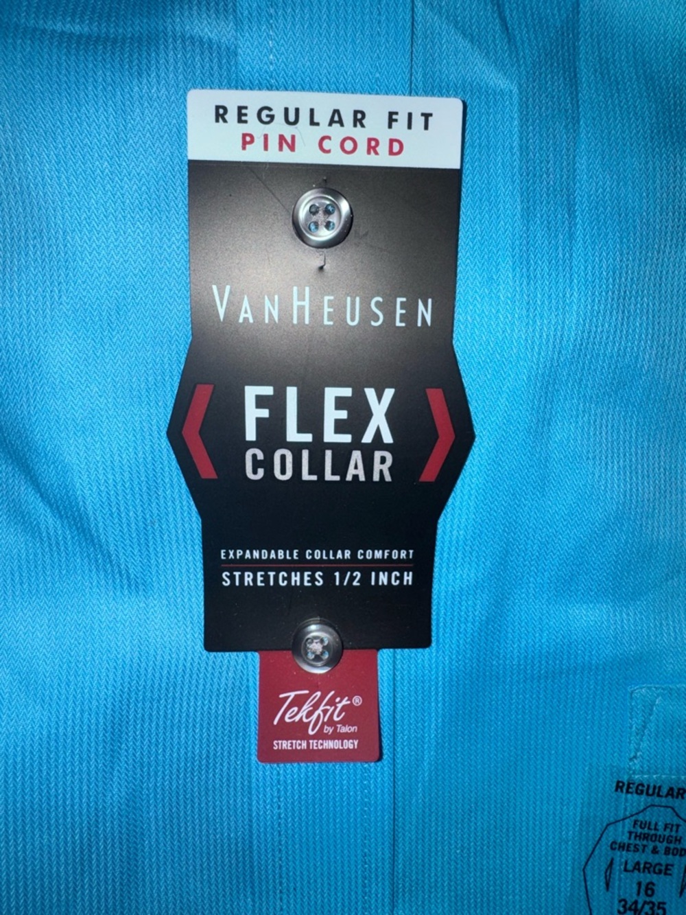 Van Heusen Flex Collar Dress Shirt Men 16 34/35 L Regular Fit Pin Cord Lite Blue - Picture 3 of 6